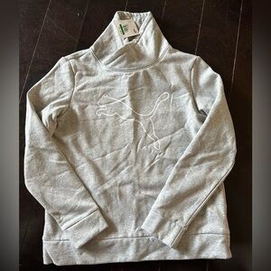 PUMA Brand Women’s Grey Cowl Neck Sweatshirt with White Logo Size Large